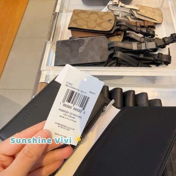 NWT Coach Passport Case Wallet CY902 Signature Canvas Patches Gunmetal/Charcoal - Picture 5 of 8